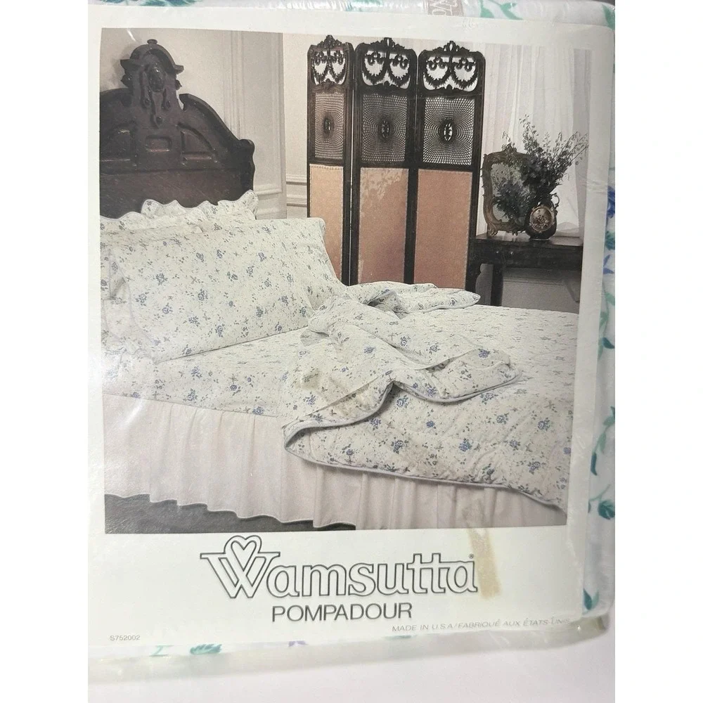 Wamsutta D Porthault Sheet Set TWIN Pompadour Blue Floral Vtg Sheets Butterfly